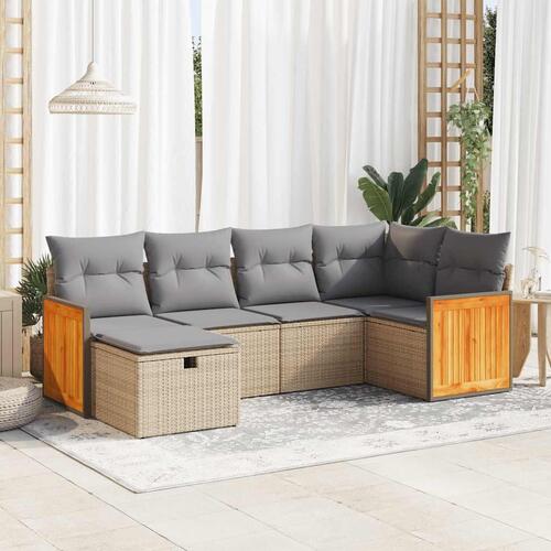 Sofasæt til haven 6 dele med hynder polyrattan beige