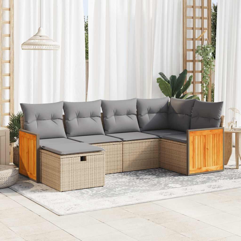 Sofasæt til haven 6 dele med hynder polyrattan beige