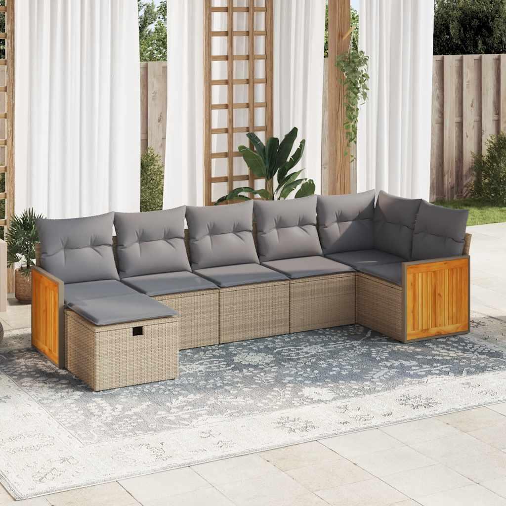 Sofasæt til haven 7 dele med hynder polyrattan beige