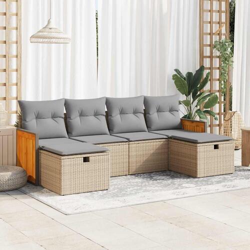 Sofasæt til haven 6 dele med hynder polyrattan beige