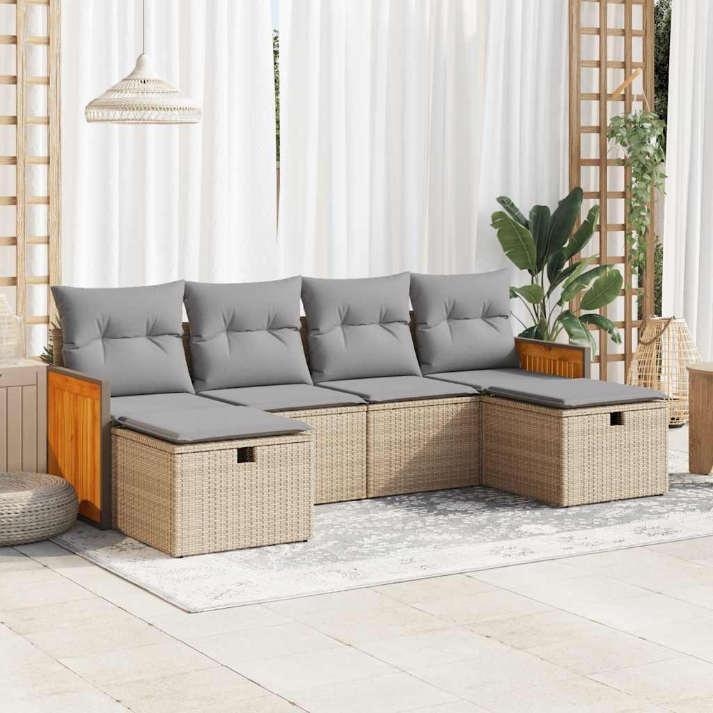 Sofasæt til haven 6 dele med hynder polyrattan beige