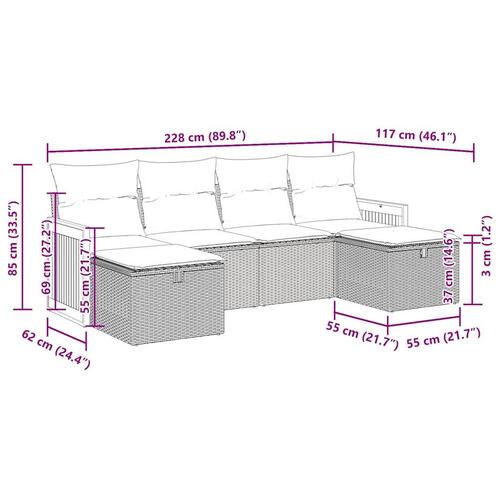 Sofasæt til haven 6 dele med hynder polyrattan beige