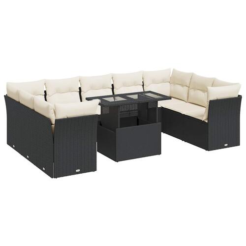 Sofasæt til haven 10 dele med hynder polyrattan sort