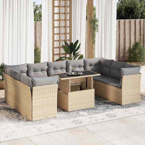 Sofasæt til haven 10 dele med hynder polyrattan beige