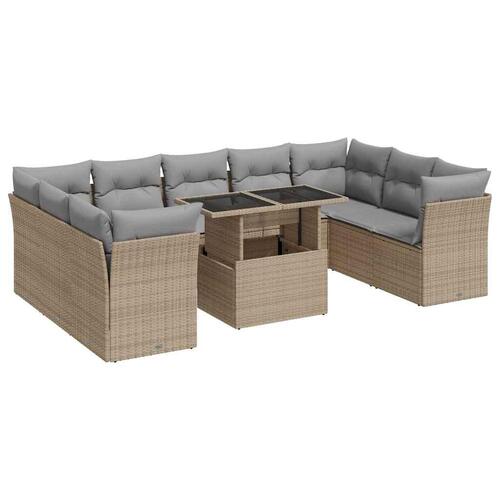Sofasæt til haven 10 dele med hynder polyrattan beige