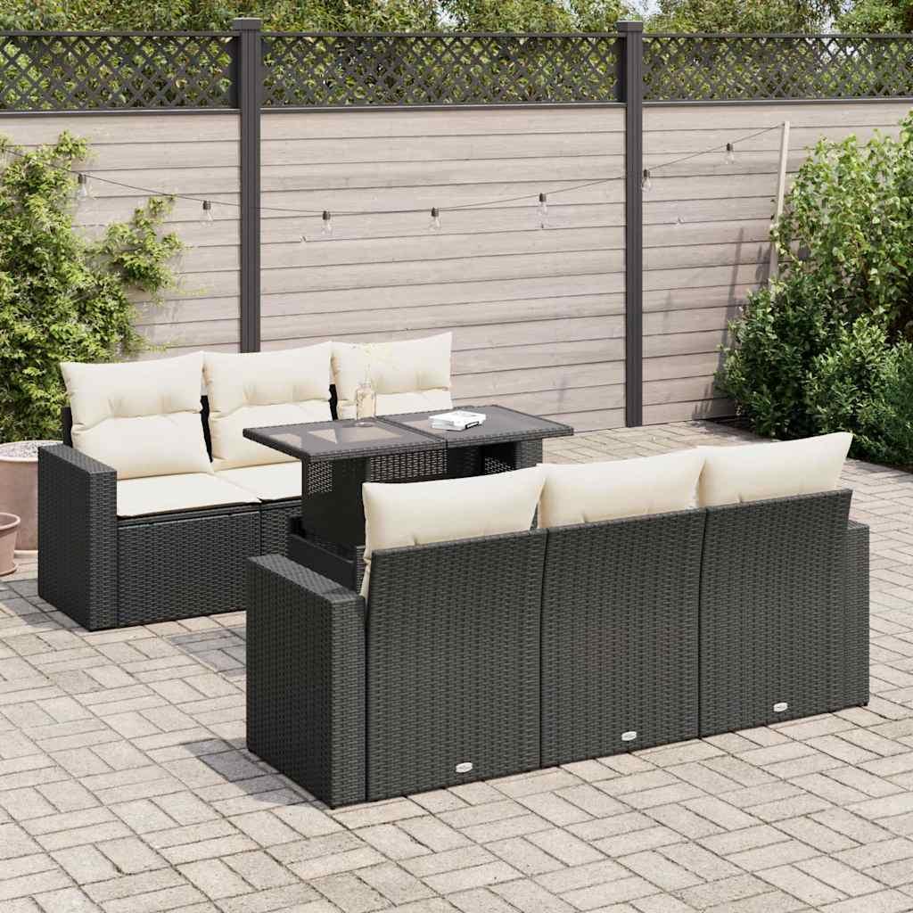 Sofasæt til haven i polyrattan - 7 dele med hynder, sort