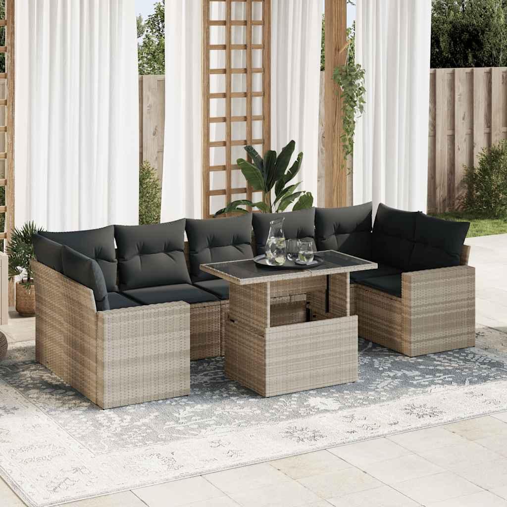 Sofasæt til haven 8 dele med hynder polyrattan lysegrå billede