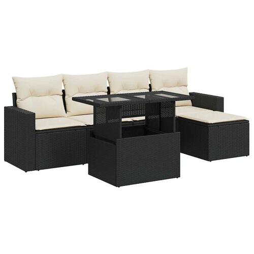 Sofasæt til haven 6 dele med hynder polyrattan sort