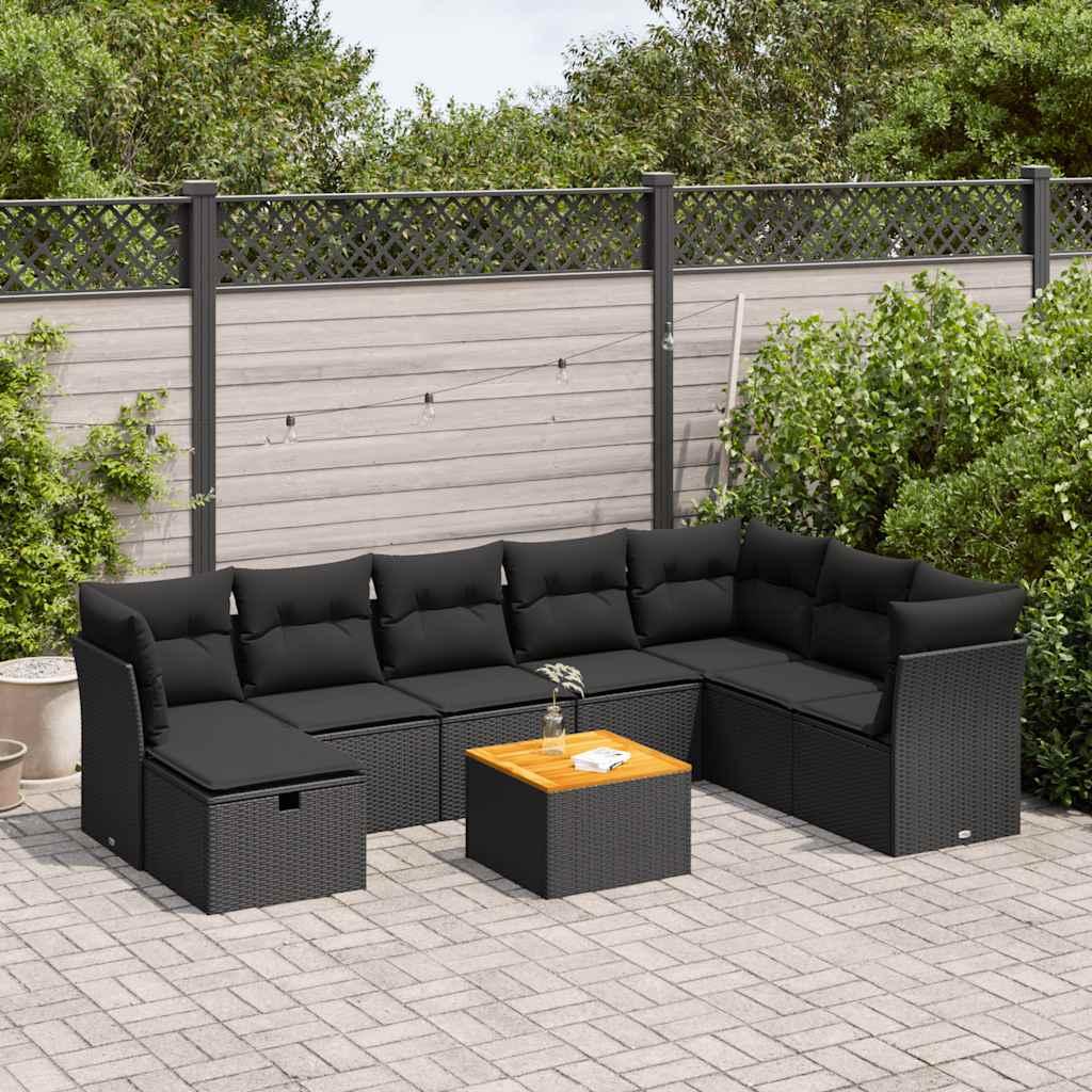 Sofasæt til haven 9 dele med hynder polyrattan sort