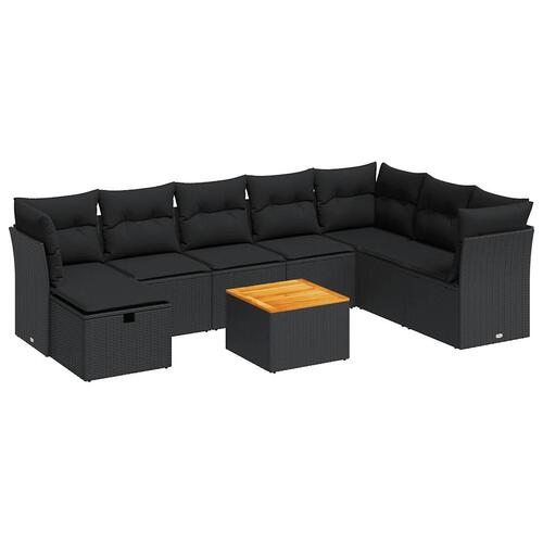 Sofasæt til haven 9 dele med hynder polyrattan sort
