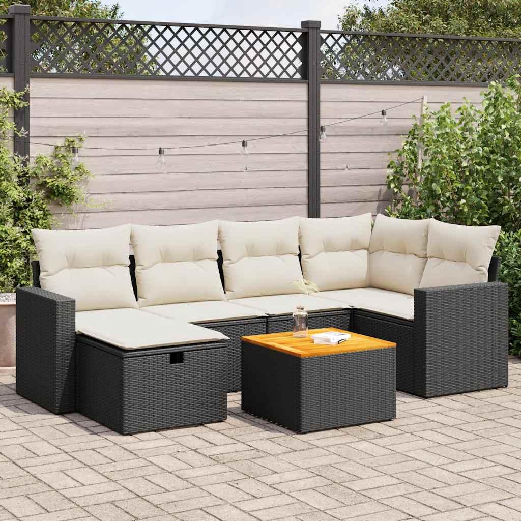 Sofasæt til haven 7 dele med hynder polyrattan sort