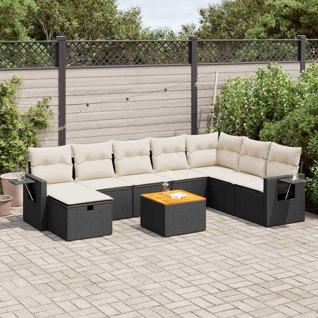Sofasæt til haven 9 dele med hynder polyrattan sort billede