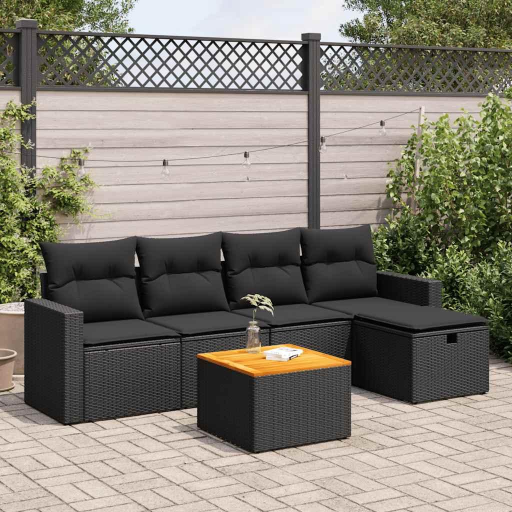 Sofasæt til haven 6 dele med hynder polyrattan sort