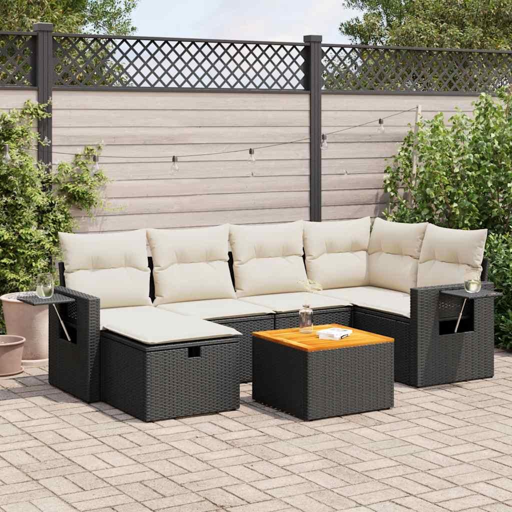 Sofasæt til haven 7 dele med hynder polyrattan sort