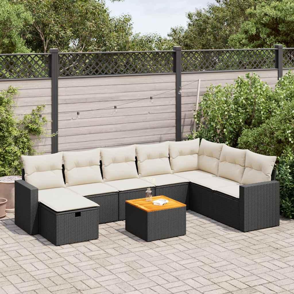 Sofasæt til haven 9 dele med hynder polyrattan sort