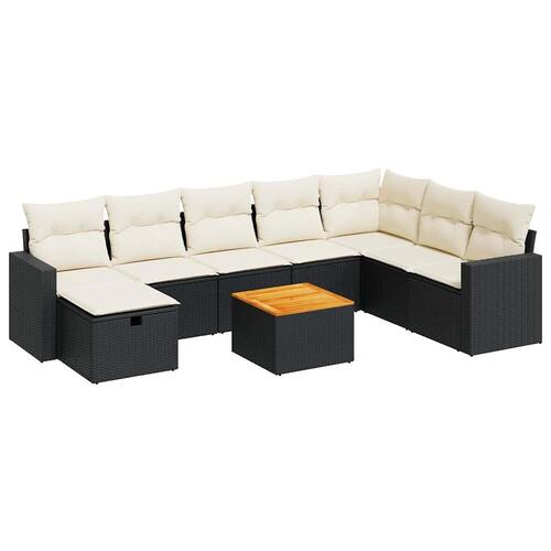 Sofasæt til haven 9 dele med hynder polyrattan sort