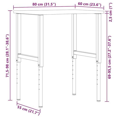 Arbejdsbænk 80x60x(71,5-98) cm massivt egetræ