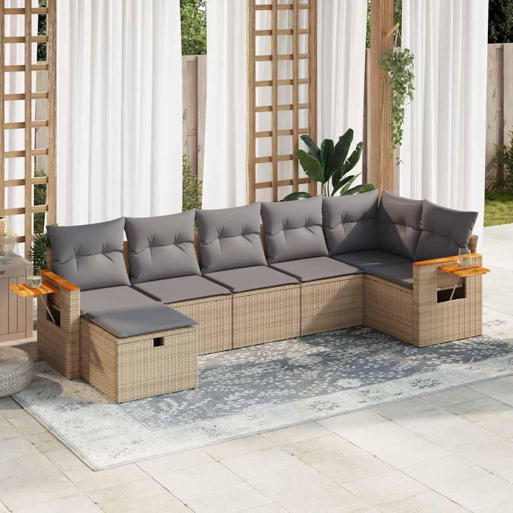 Sofasæt til haven 7 dele med hynder polyrattan beige