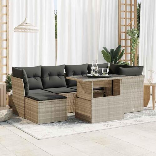 Sofasæt til haven 7 dele med hynder polyrattan lysegrå