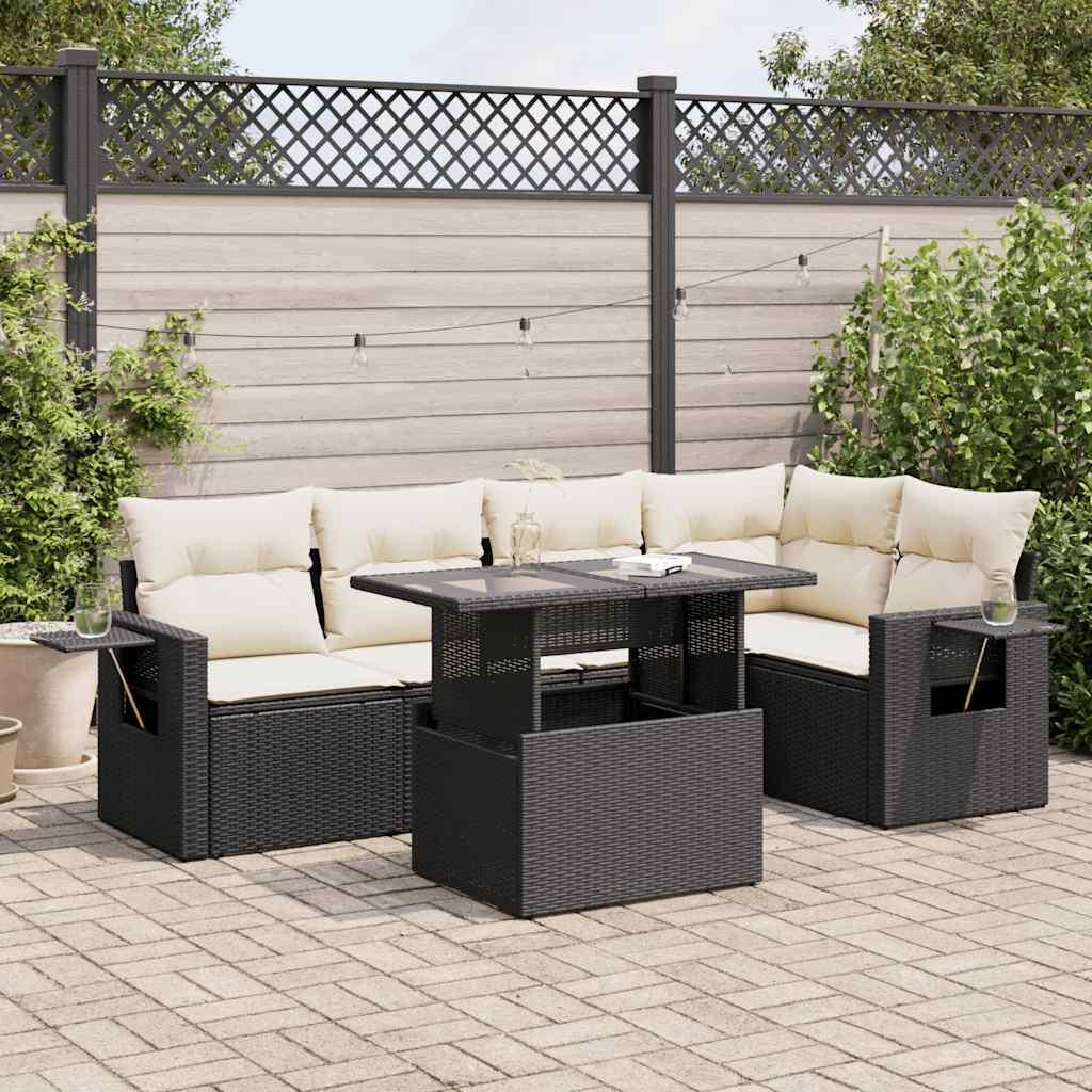 Sofasæt til haven 6 dele med hynder polyrattan sort