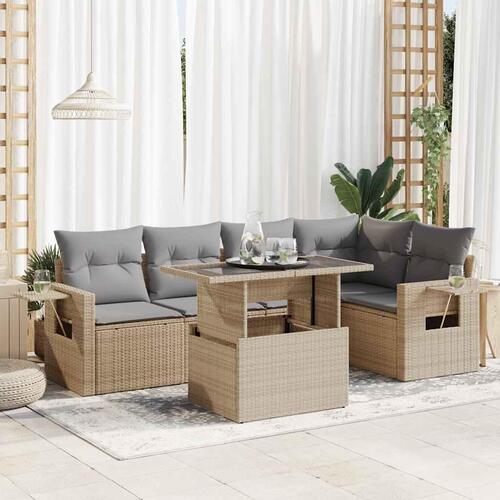 Sofasæt til haven 6 dele med hynder polyrattan beige