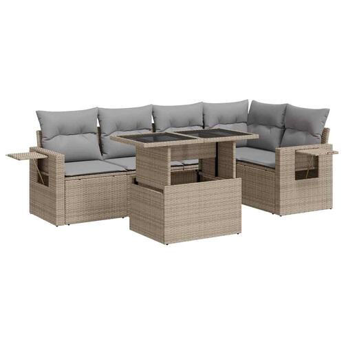 Sofasæt til haven 6 dele med hynder polyrattan beige