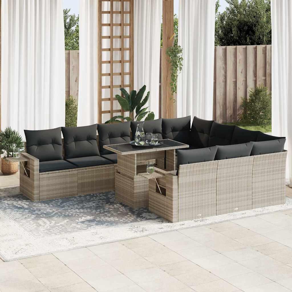 Loungesæt til haven 11 dele med hynder polyrattan grå