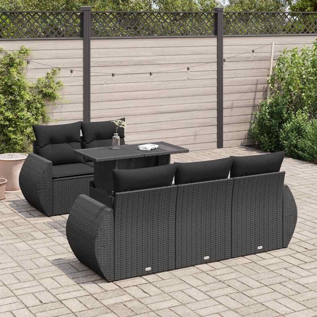 Sofasæt til haven i polyrattan - 6 dele med hynder, sort