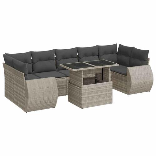 Sofasæt til haven 8 dele med hynder polyrattan lysegrå