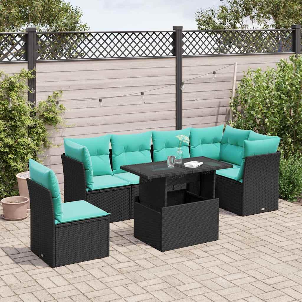 Sofasæt til haven 6 dele med hynder polyrattan sort