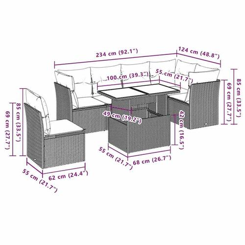 Sofasæt til haven 6 dele med hynder polyrattan sort