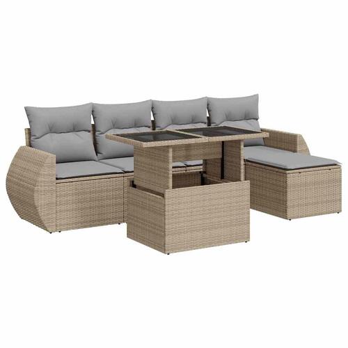Sofasæt til haven 6 dele med hynder polyrattan beige