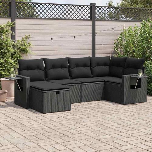Sofasæt til haven 6 dele med hynder polyrattan sort