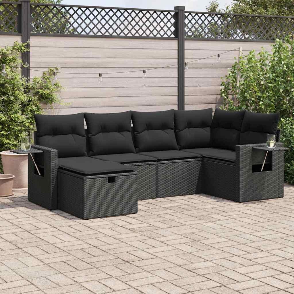Sofasæt til haven 6 dele med hynder polyrattan sort