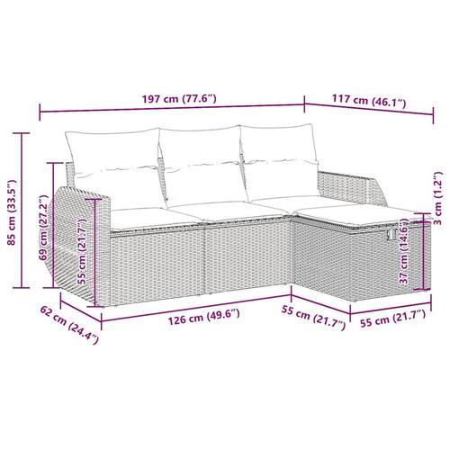 Sofasæt til haven 4 dele med hynder polyrattan sort