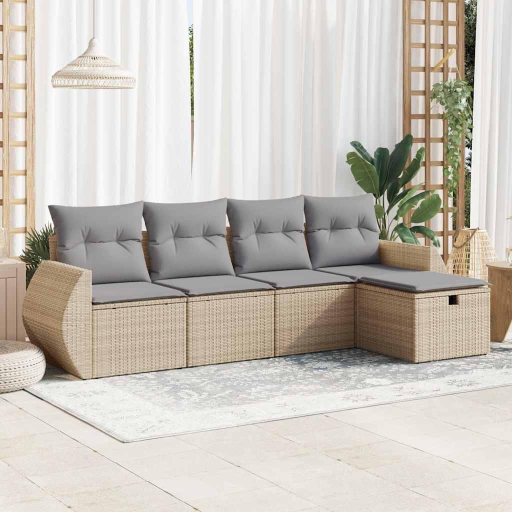 Sofasæt til haven 5 dele med hynder polyrattan beige