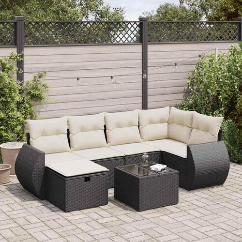 Sofasæt til haven 7 dele med hynder polyrattan sort