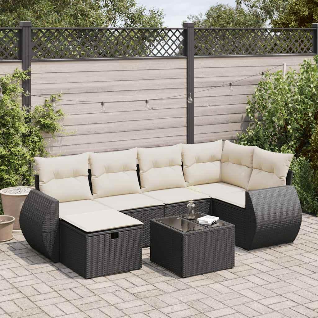 Sofasæt til haven 7 dele med hynder polyrattan sort