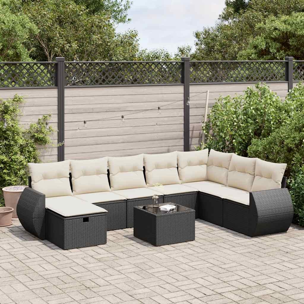 Sofasæt til haven 9 dele med hynder polyrattan sort