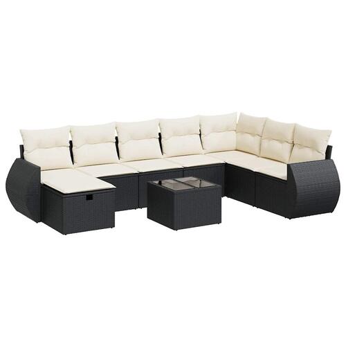 Sofasæt til haven 9 dele med hynder polyrattan sort