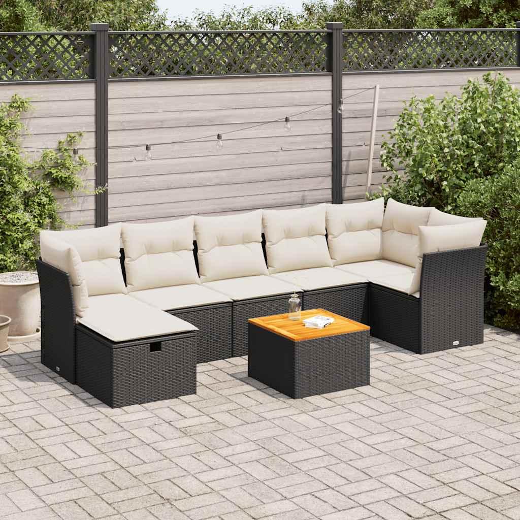 Sofasæt til haven 8 dele med hynder polyrattan sort