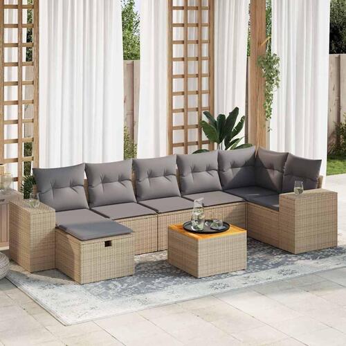 Sofasæt til haven 8 dele med hynder polyrattan beige