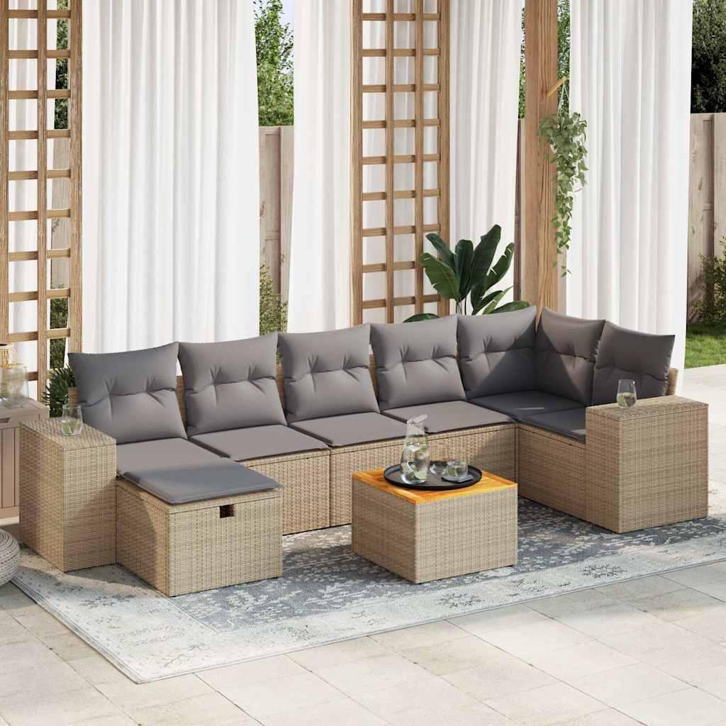 Sofasæt til haven 8 dele med hynder polyrattan beige