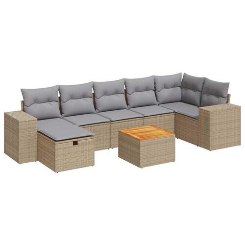 Sofasæt til haven 8 dele med hynder polyrattan beige