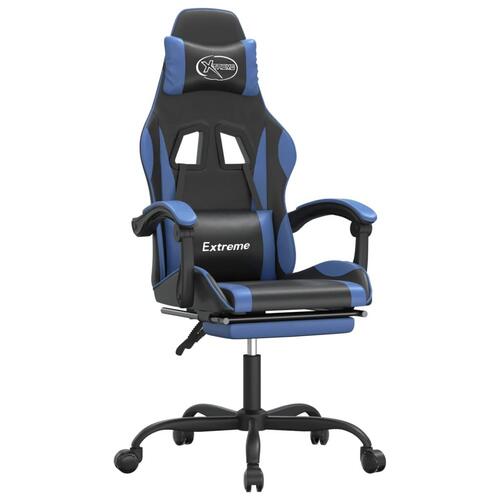 Drejelig gamingstol med fodstøtte kunstlæder sort og blå