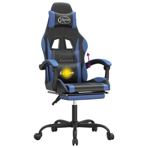 Drejelig gamingstol med fodstøtte kunstlæder sort og blå