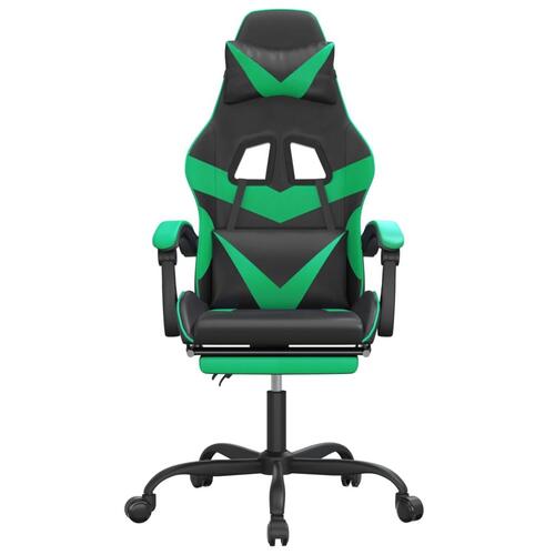 Drejelig gamingstol med fodstøtte kunstlæder sort og grøn