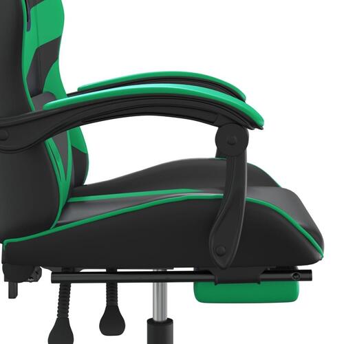 Drejelig gamingstol med fodstøtte kunstlæder sort og grøn