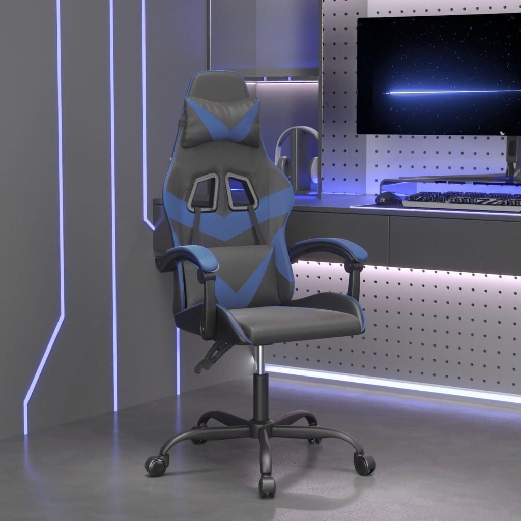 Drejelig gamingstol kunstlæder sort og blå
