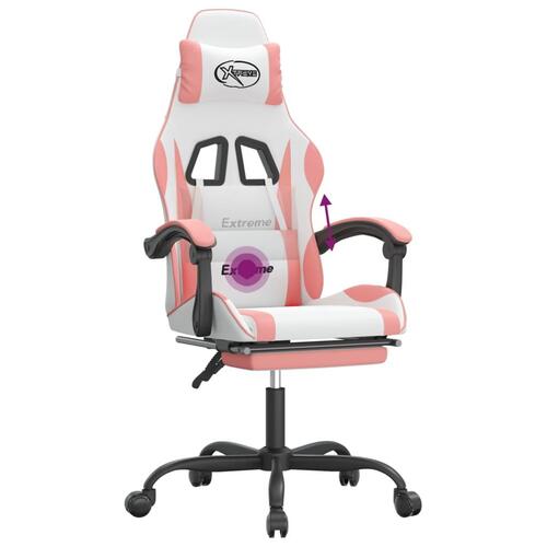 Drejelig gamingstol med fodstøtte kunstlæder hvid og pink